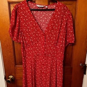 & other stories red mini button down floral dress size 10